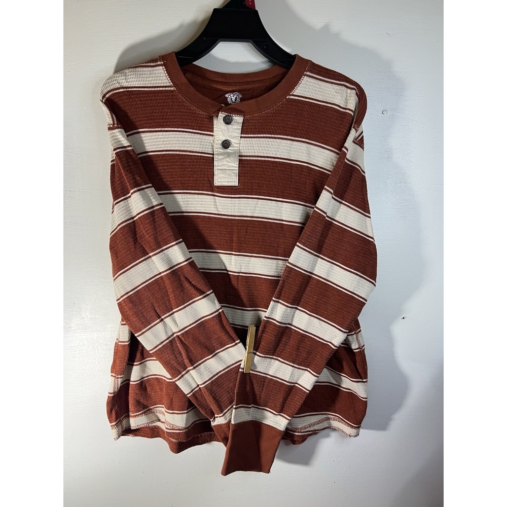 Sears "Roebuck And Co" 100% Cotton Men's XL Striped Brown And White Long Sleeve